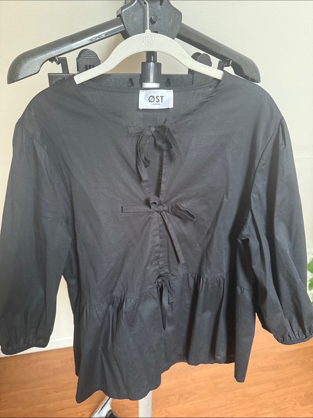 Ost Black Tie-Front Peplum Top